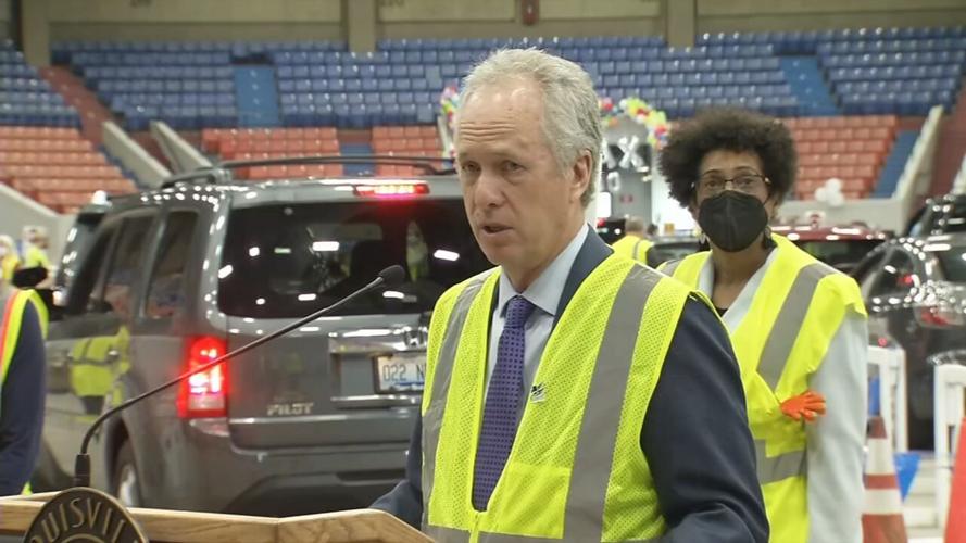 Louisville Mayor Greg Fischer at the LouVax clinic at Broadbent Arena