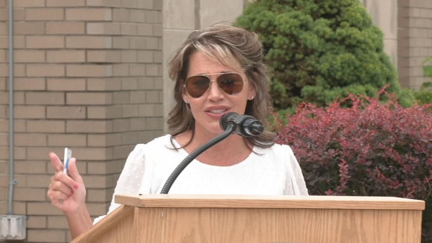 Monica Kelsey at Safe Haven Baby Box dedication at Hikes Point fire station in Louisville, Ky.