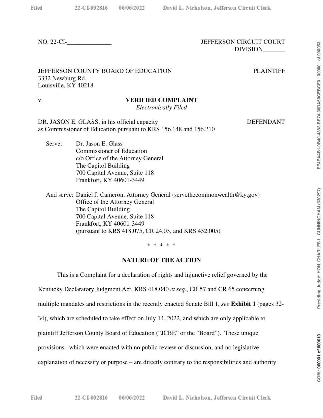 Jefferson County Board of Education Senate Bill 1 lawsuit