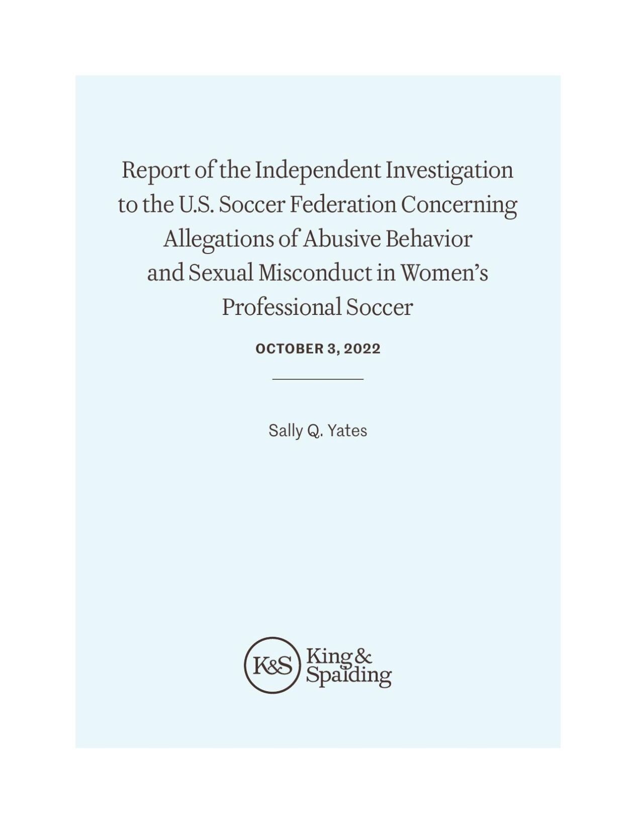 Sally Yates' U.S. Women's Soccer Report