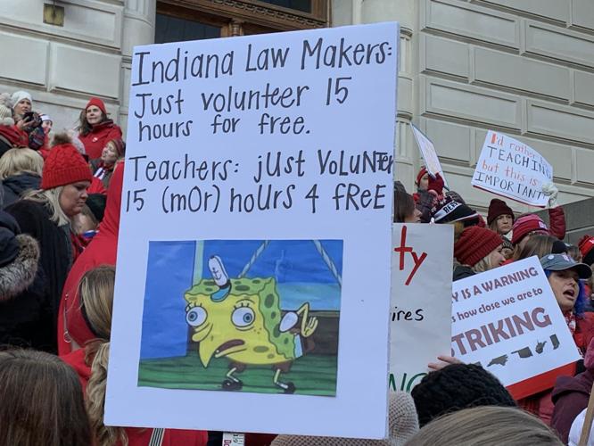 GO RED FOR ED - Teachers with Sponge Bob 'Volunteer' Sign