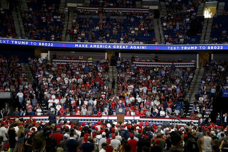 President Donald Trump speaks during a campaign rally at the BOK Center