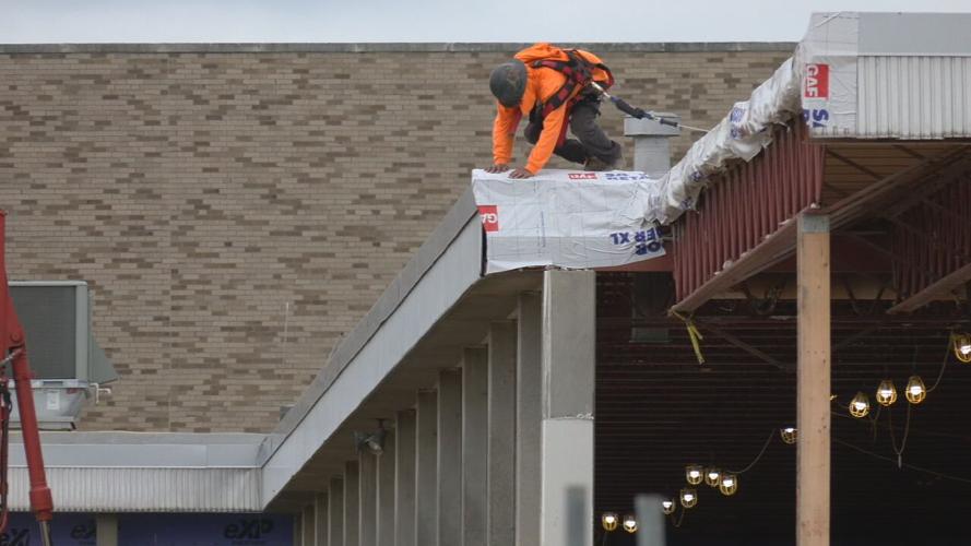 Construction workers at Silver Creek High School in Sellersburg, Indiana