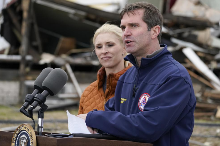 Kentucky Governor Andy Beshear and First Lady Britainy Beshear in Dawson Springs