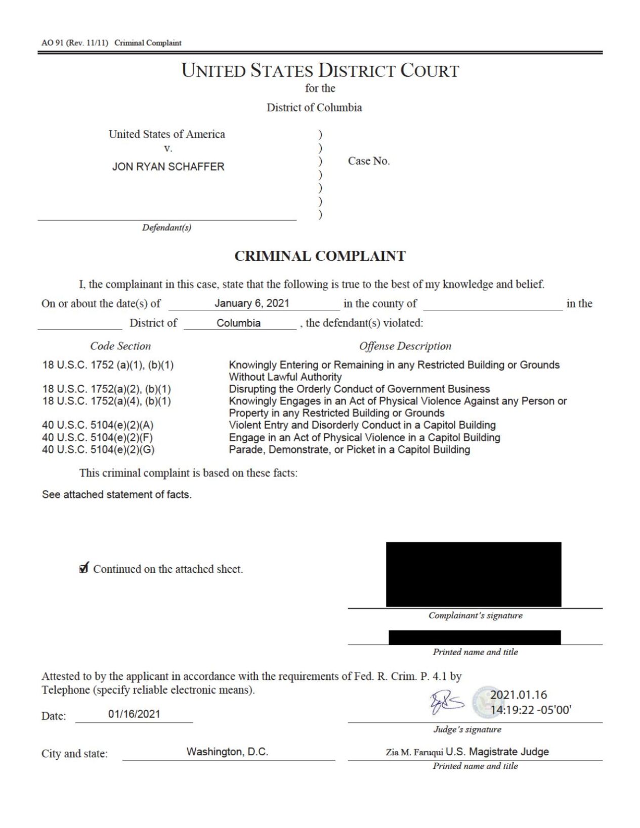 Jon Schaffer Complaint