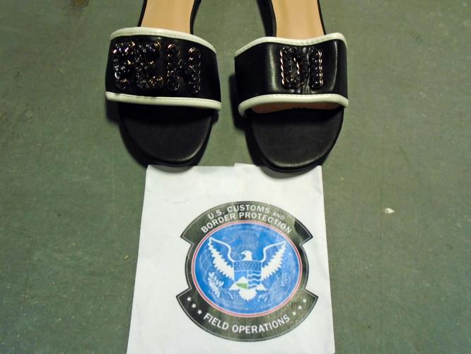 Counterfeit sandals seized by U.S. Customs and Border Protection officials in June 29 shipment