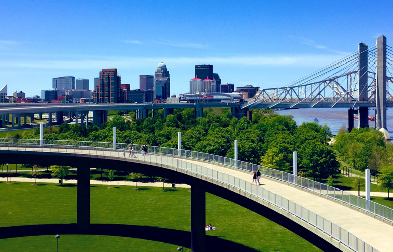 Big Four Bridge Kentucky ramp and skyline