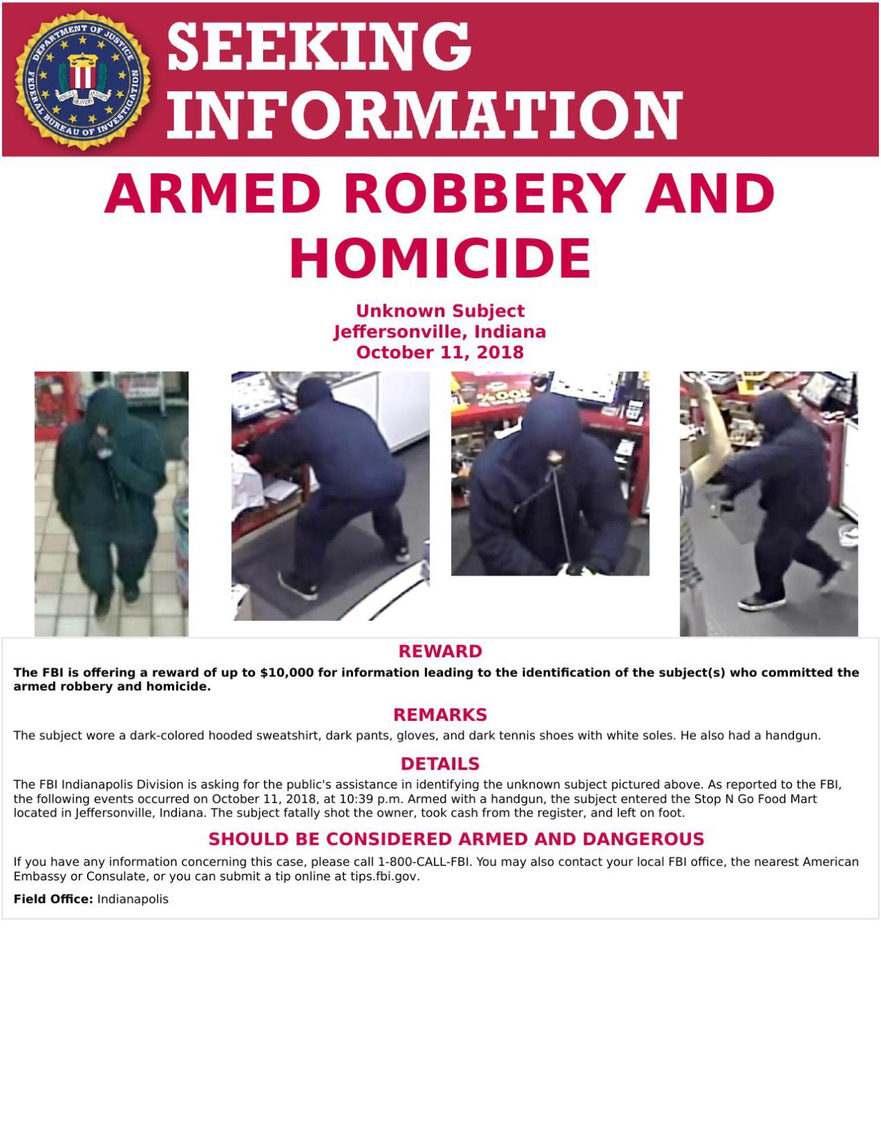 FBI Seeking Information Poster for Jeffersonville murder