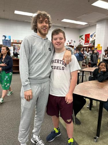Rapper Jack Harlow with Atherton High School student Griffin on April 27, 2023