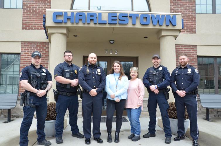 Charlestown officers in front of police headquarters