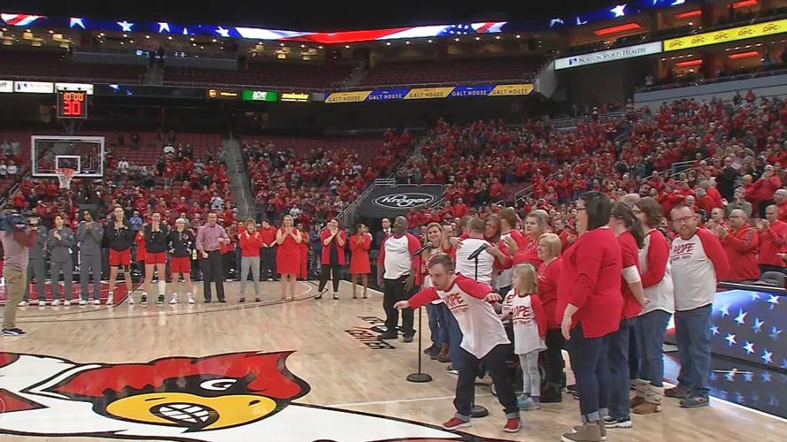 H.O.P.E. disabilities choir sings National Anthem at U of L women's basketball game - Feb. 6, 2020