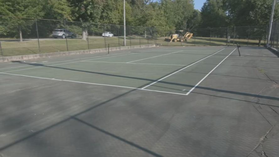 Iroquois Park tennis courts with construction equipment nearby