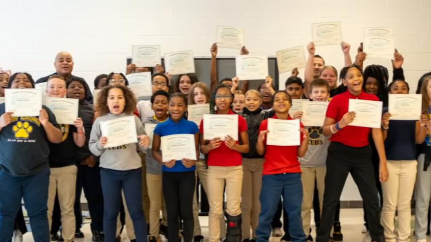 Carter Traditional Elementary students with GREAT certificates