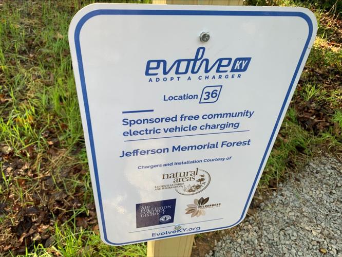Electric vehicle charging station in Tom Wallace Park, a part of Jefferson Memorial Forest