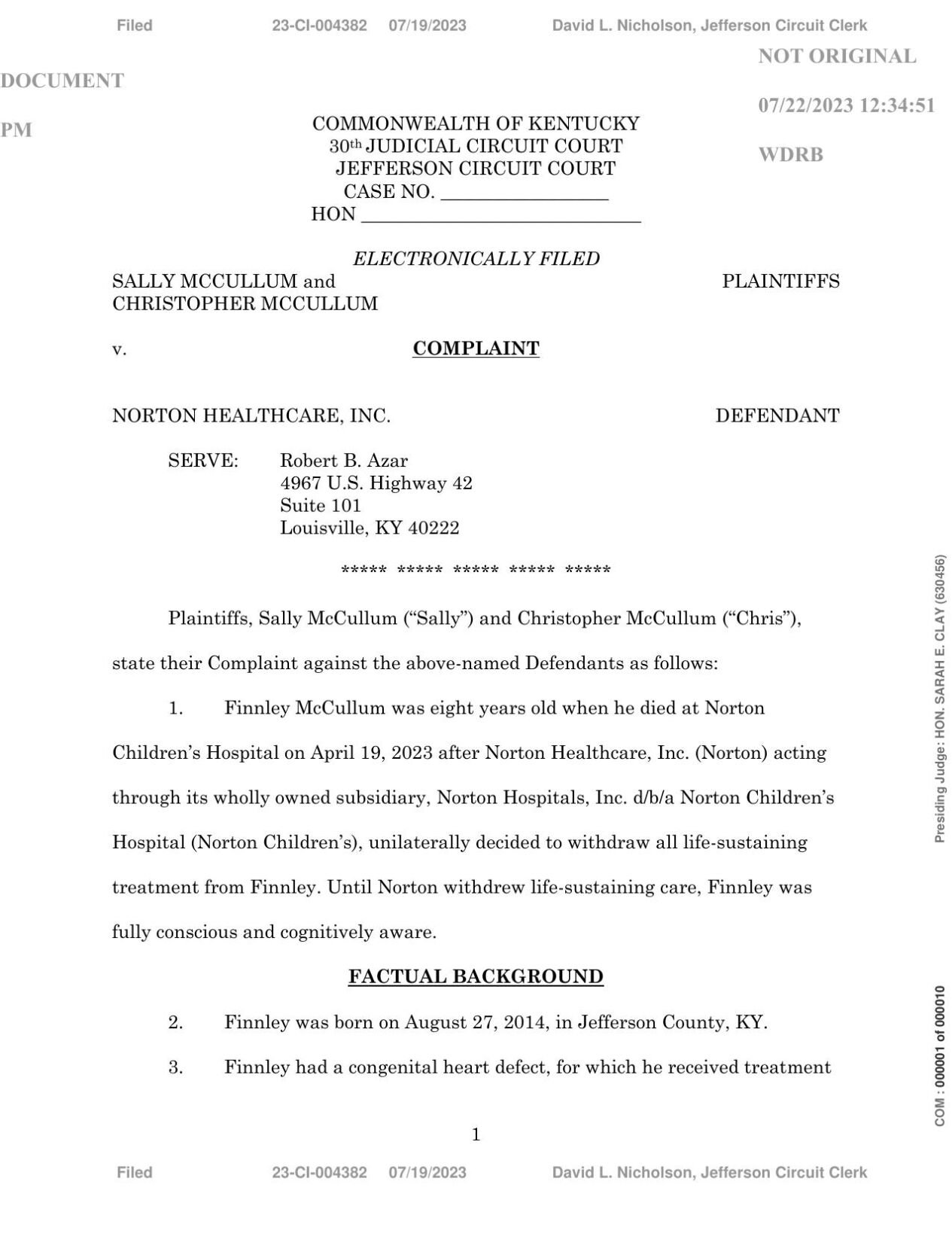 Lawsuit against Norton Children's Hospital