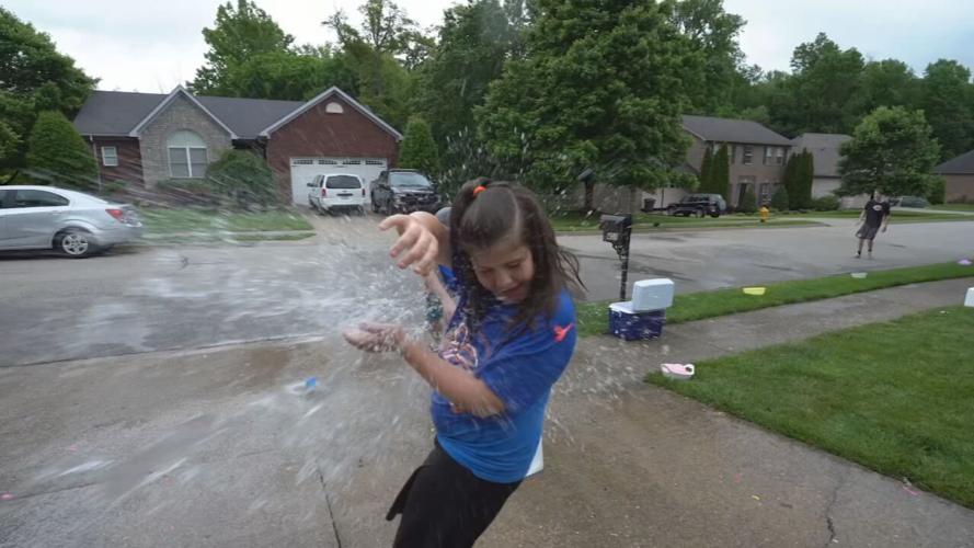 Student getting hit by water balloon on last day of school in Sellersburg