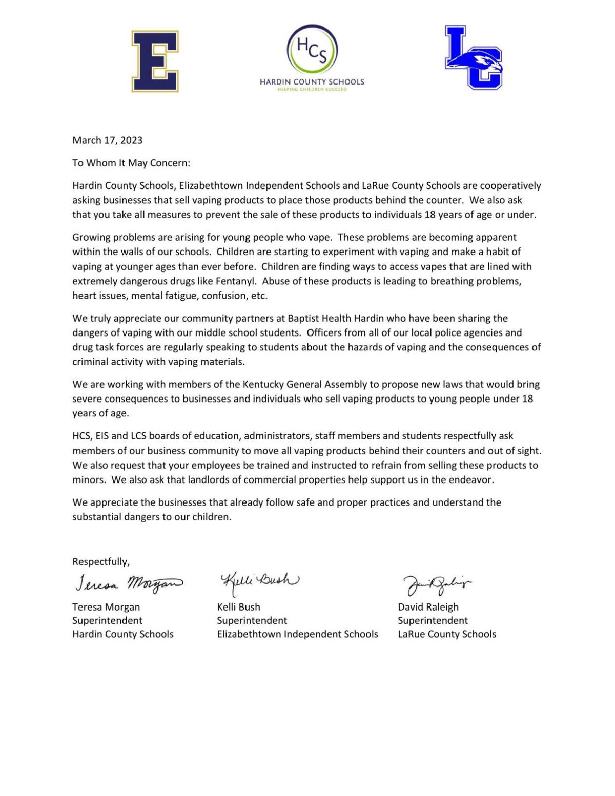 HCS, LCS and EIS letter to vaping businesses