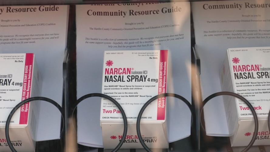 Narcan products in vending machine in Vine Grove, Kentucky