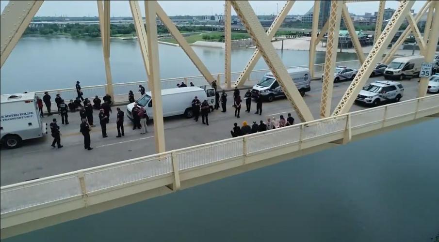Protester shut down the Clark Memorial Bridge on Monday, June 29, 2020