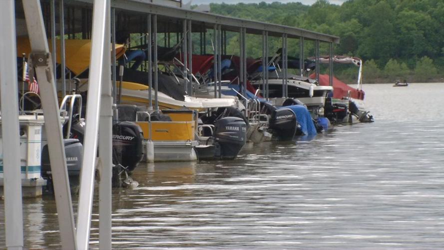 Boats docked at Taylorsville Lake Marina