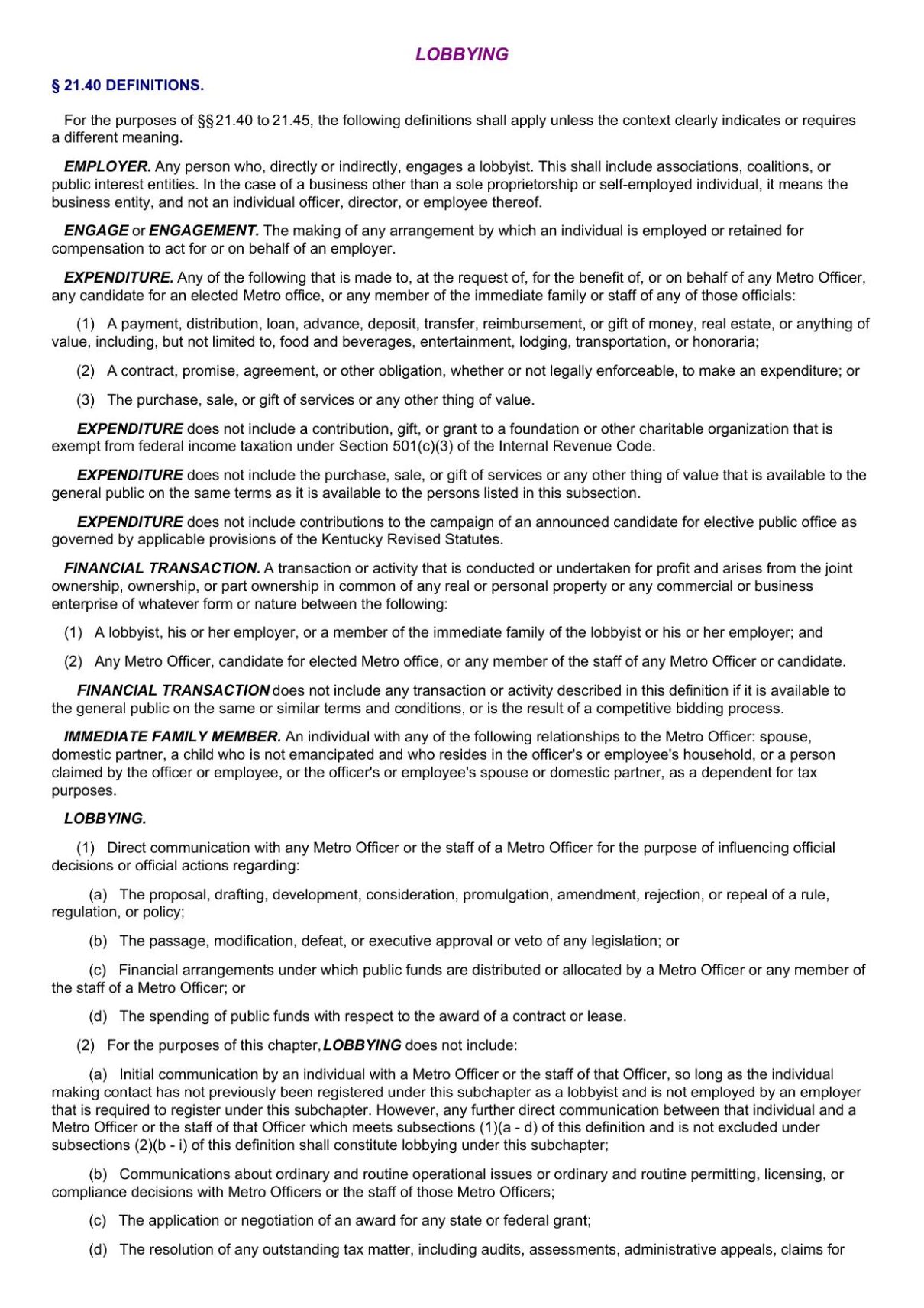 Louisville lobbying law