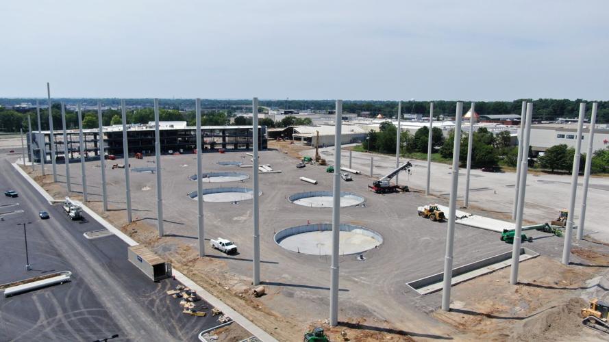 Aerial view of Louisville Topgolf progress 7-11-22