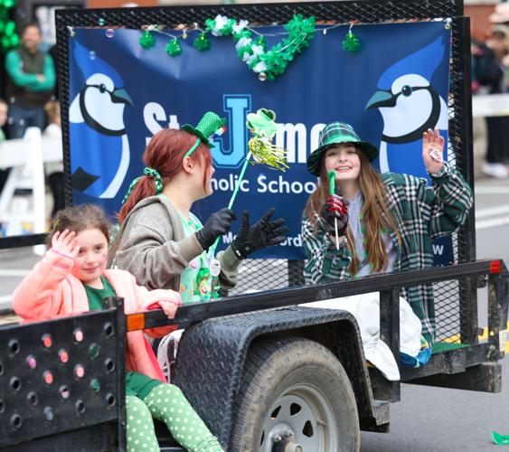 Girls at float during St. Patrick's Day Parade.JPG