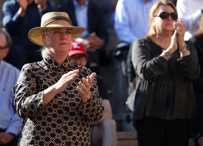 Woman agrees with speaker at vigil.JPG