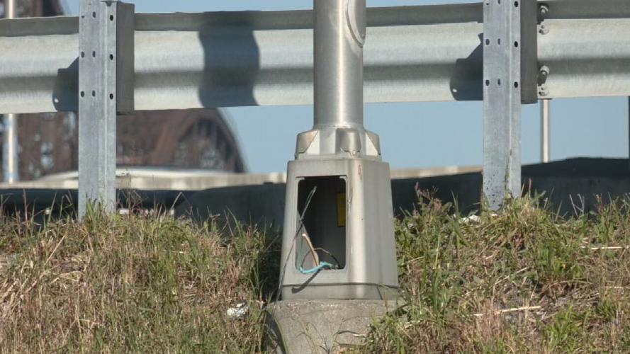 Damaged street light near I-64 and Lynn Family Stadium