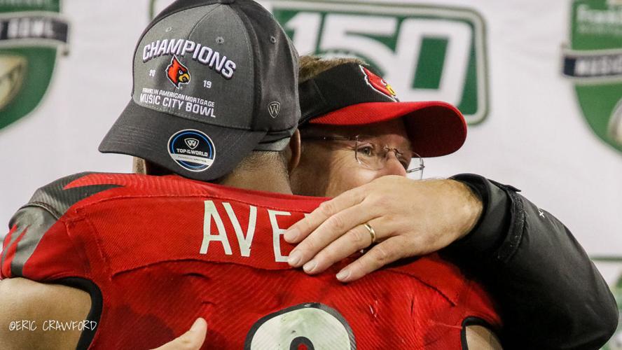 Louisville coach Scott Satterfield and C.J Avery
