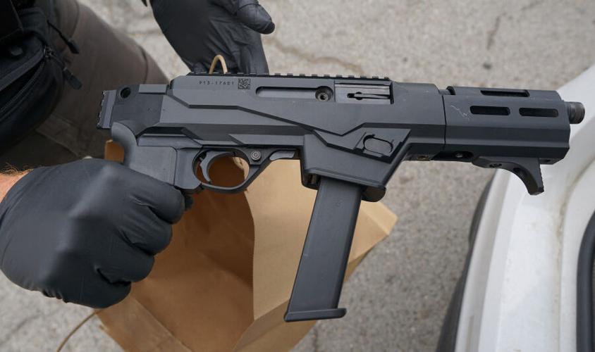 Gun seized by Indianapolis Metropolitan Police Department on April 28, 2021 after searching vehicle at gas station