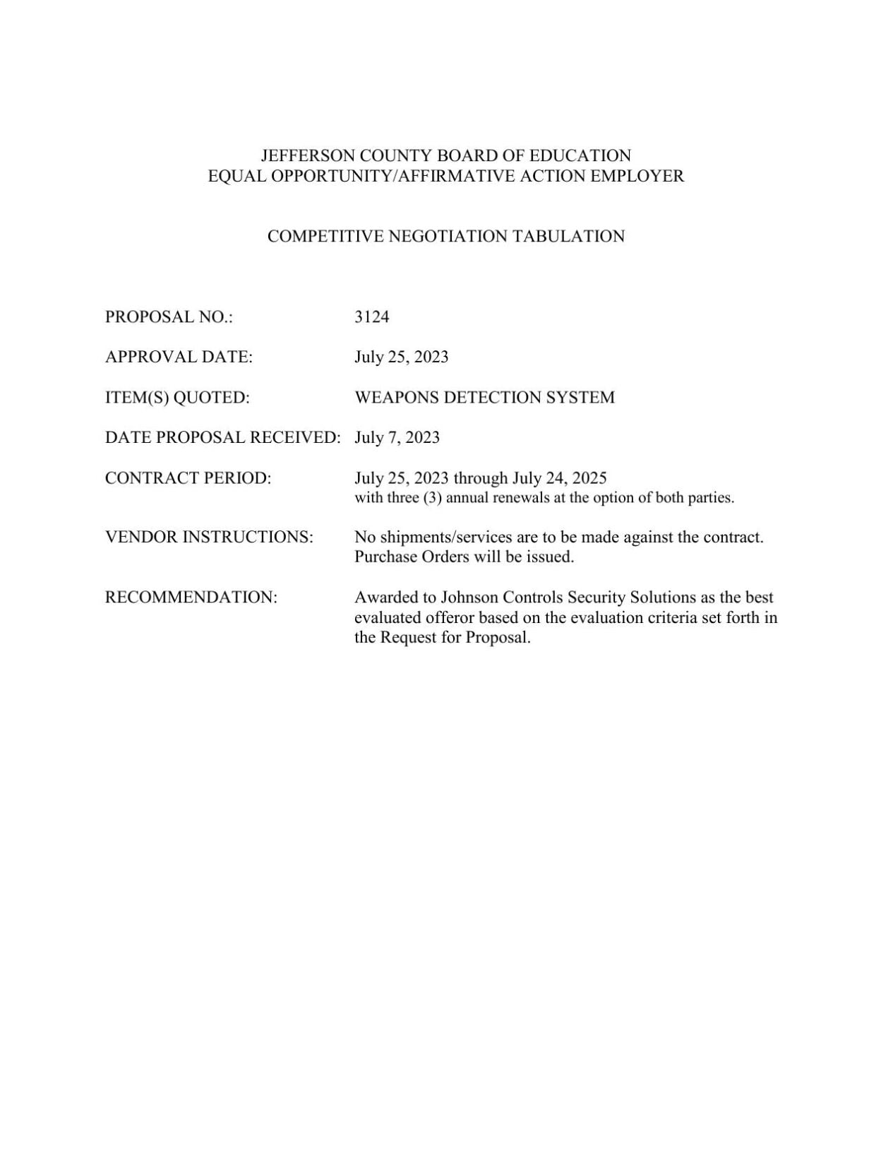 RFP for JCPS Weapons  System
