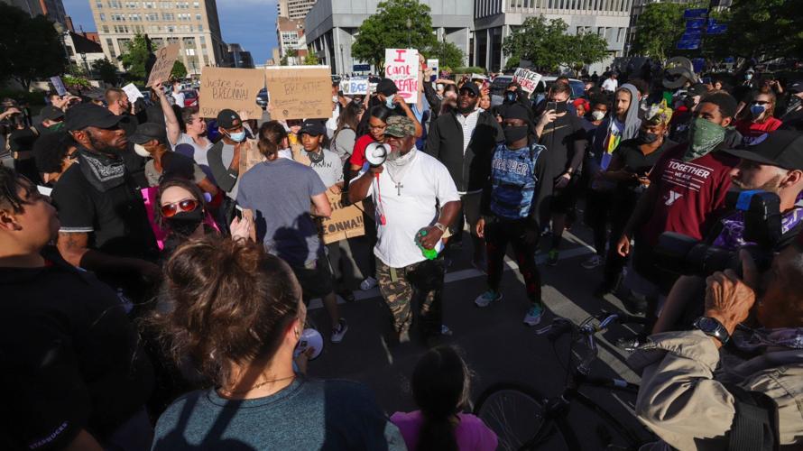 Protester speaks during 5-29-20 protests in downtown Louisville