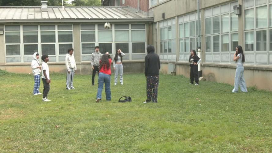 Waggener High School students play with a ball instead on their phone - 9.10.25