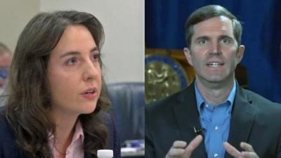 Kentucky Auditor Allison Ball and Gov. Andy Beehear