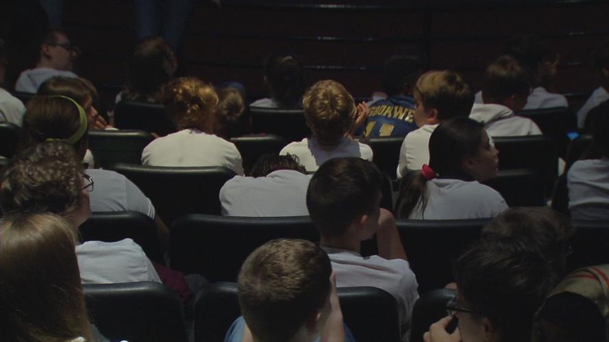 Students at Kentucky Science Center speak with astronauts aboard the International Space Station, Sept. 13, 2019