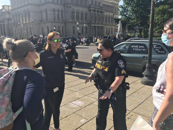 Officers talk to protesters 6-1-20