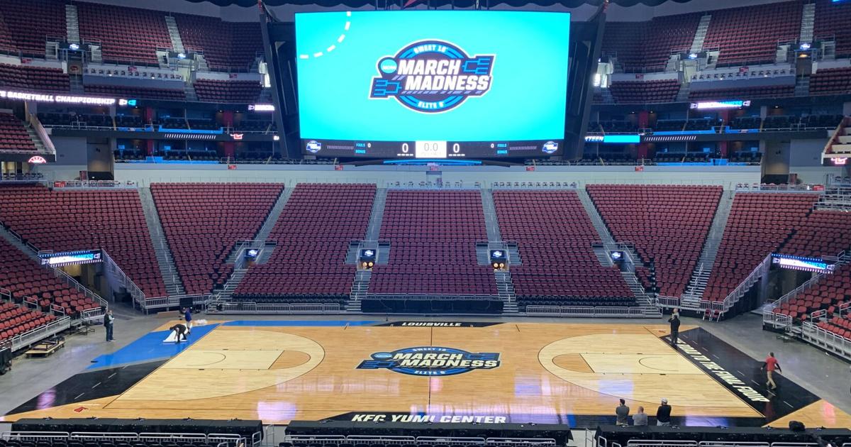 IMAGES NCAA Tournament floor installed at Louisville's KFC Yum