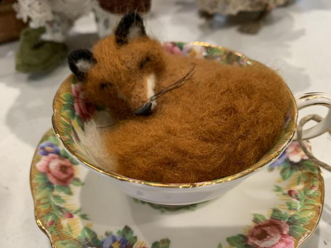 Arts on the Green fox in a teacup