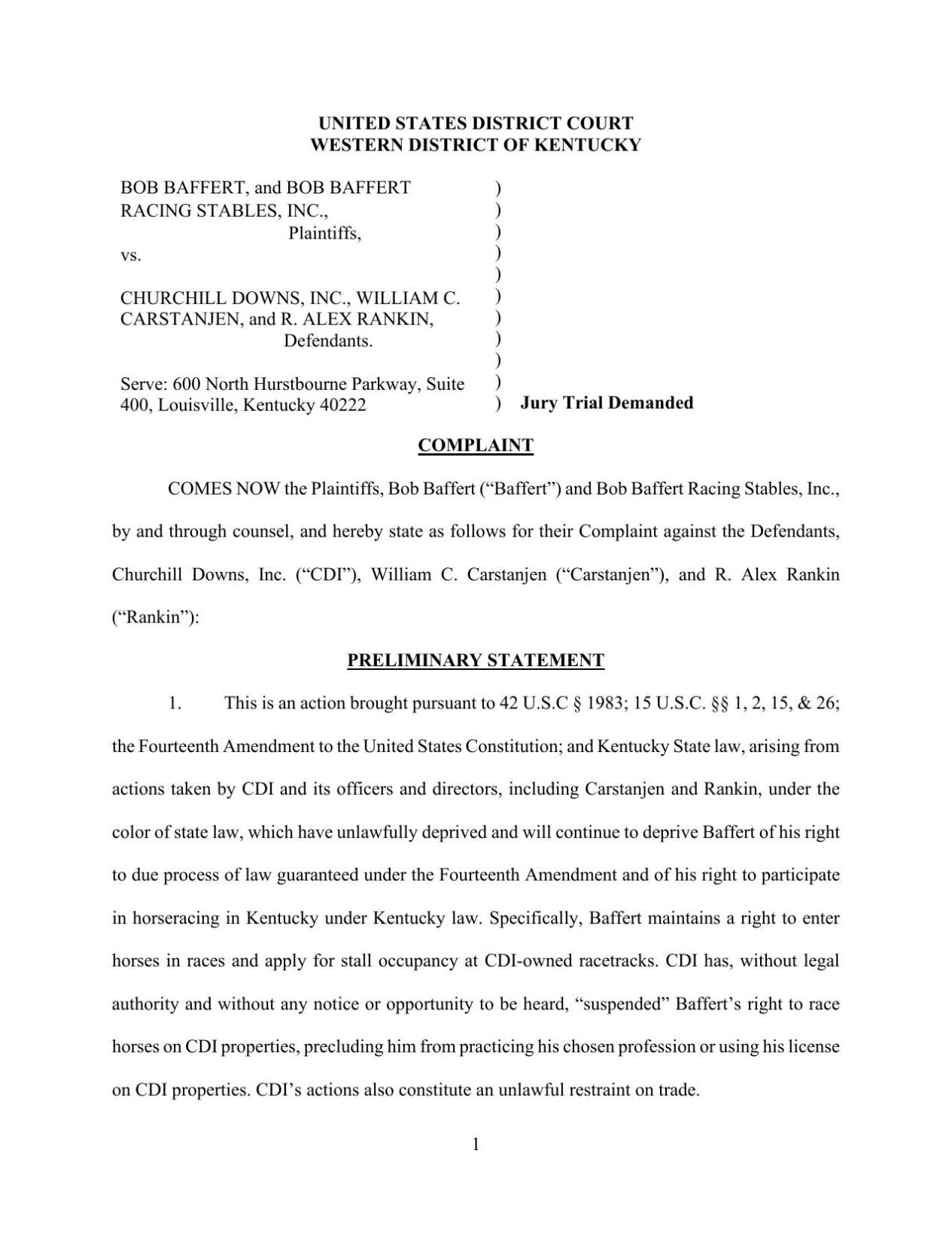 Bob Baffert-Churchill Downs Lawsuit
