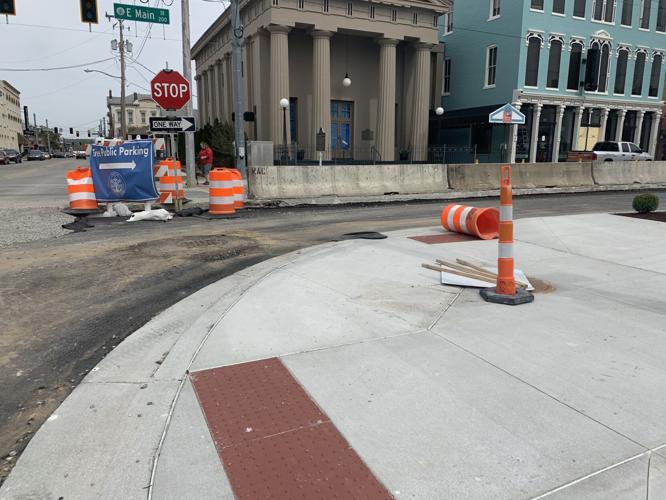 Construction cones in downtown New Albany