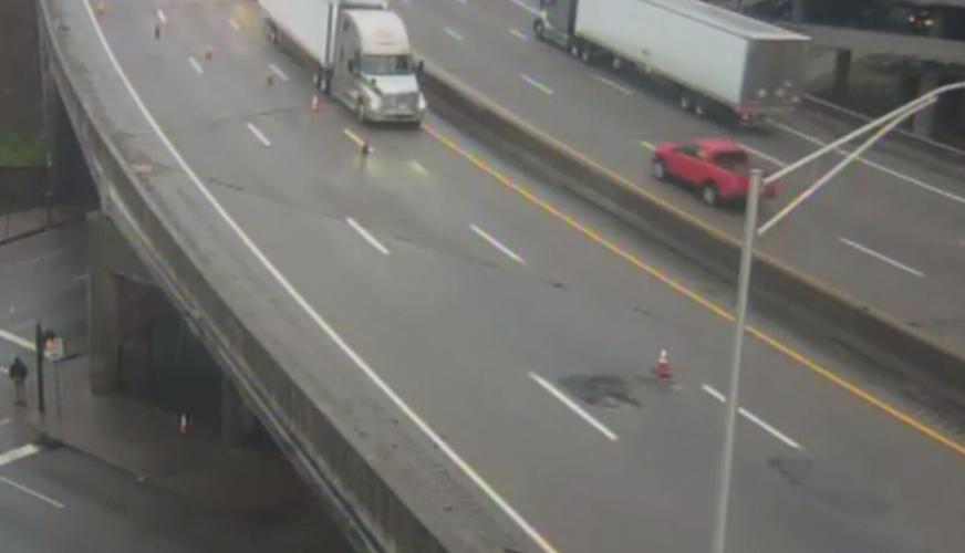 Large pothole on I-65 near hospital curve in Louisville