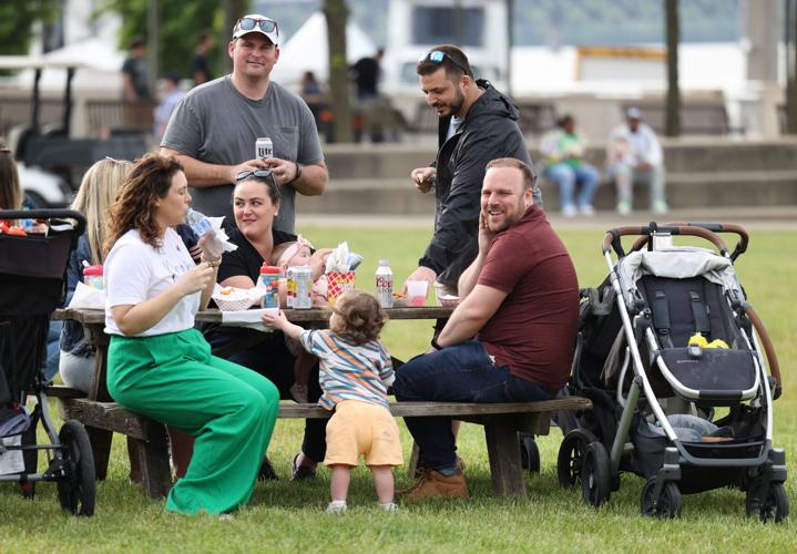 People eat food at the Chow Wagon