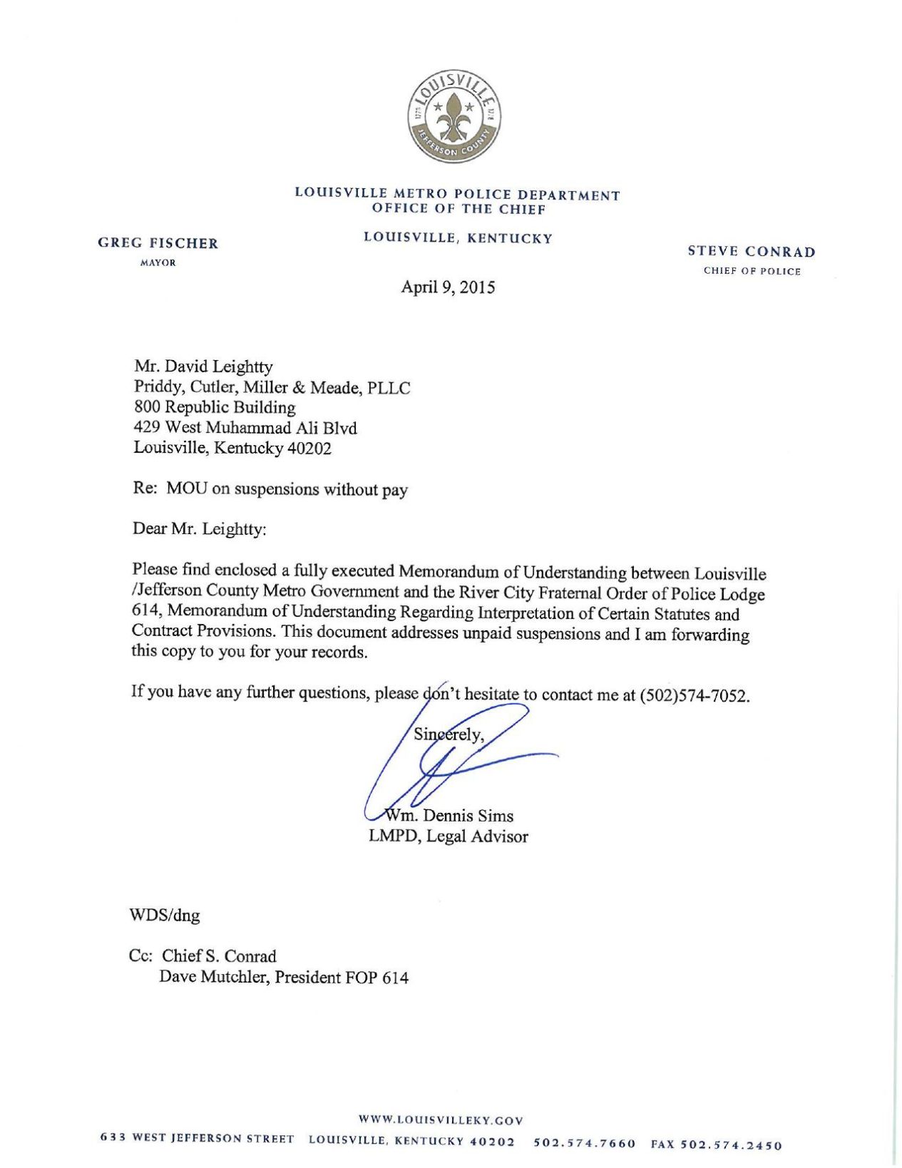 2015 MOU outlining when officers can be suspended without pay