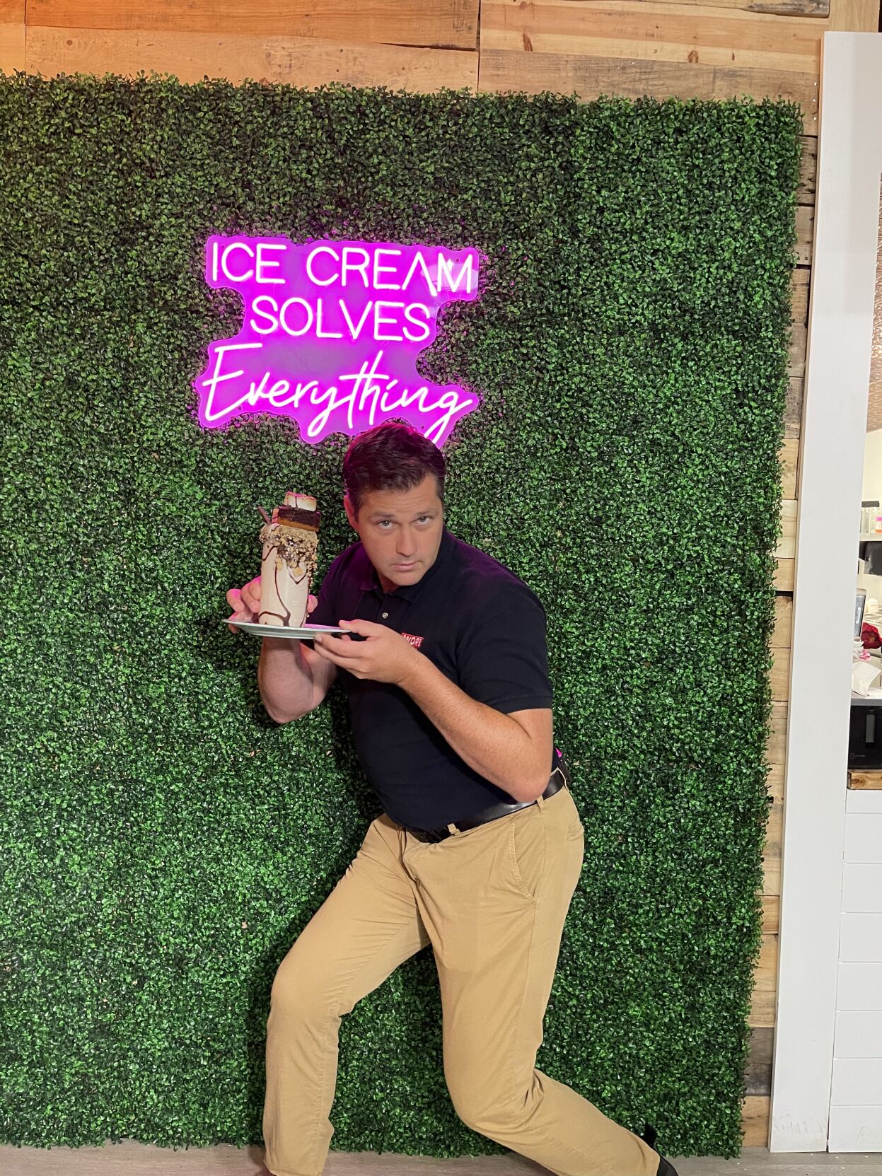 Keith Kaiser poses with his milkshake