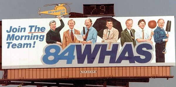 Perkey, Wayne on WHAS radio billboard in mid-1980s He is on the left 840 WHAS via TM.jpg