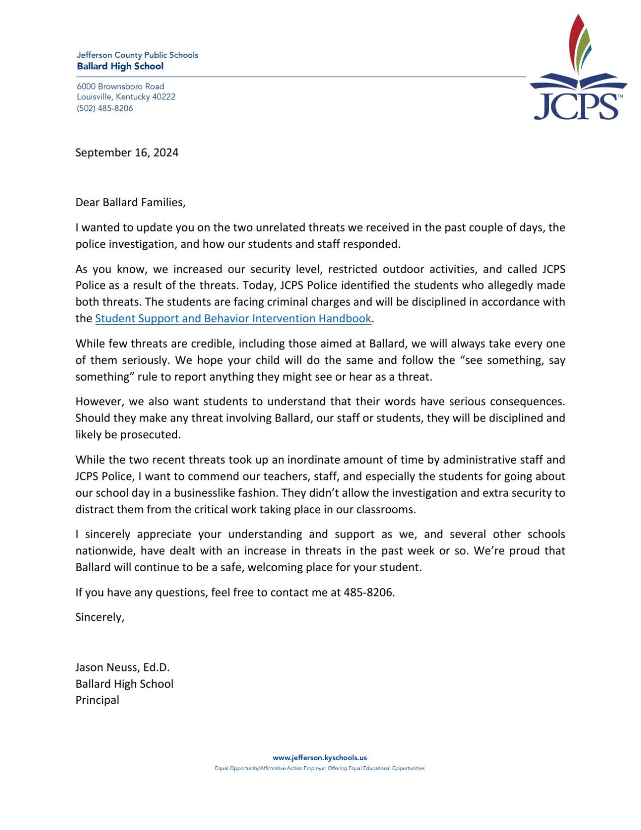 Ballard Message to Parents