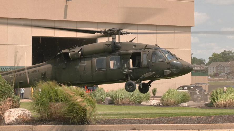 Black Hawk helicopter from Fort Knox arrives at Kentucky Expo Center