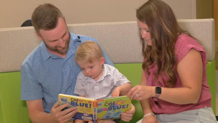 Hudson Hogue with parents, Jarrod and Jessica-Norton Children's Hospital 6-19-23