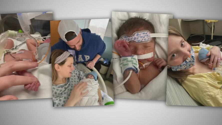 Hudson Hogue with parents, Jarrod and Jessica-Norton Children's Hospital 6-19-23